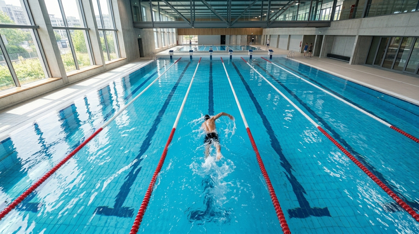 Plavec v moderním bazénu při tréninku