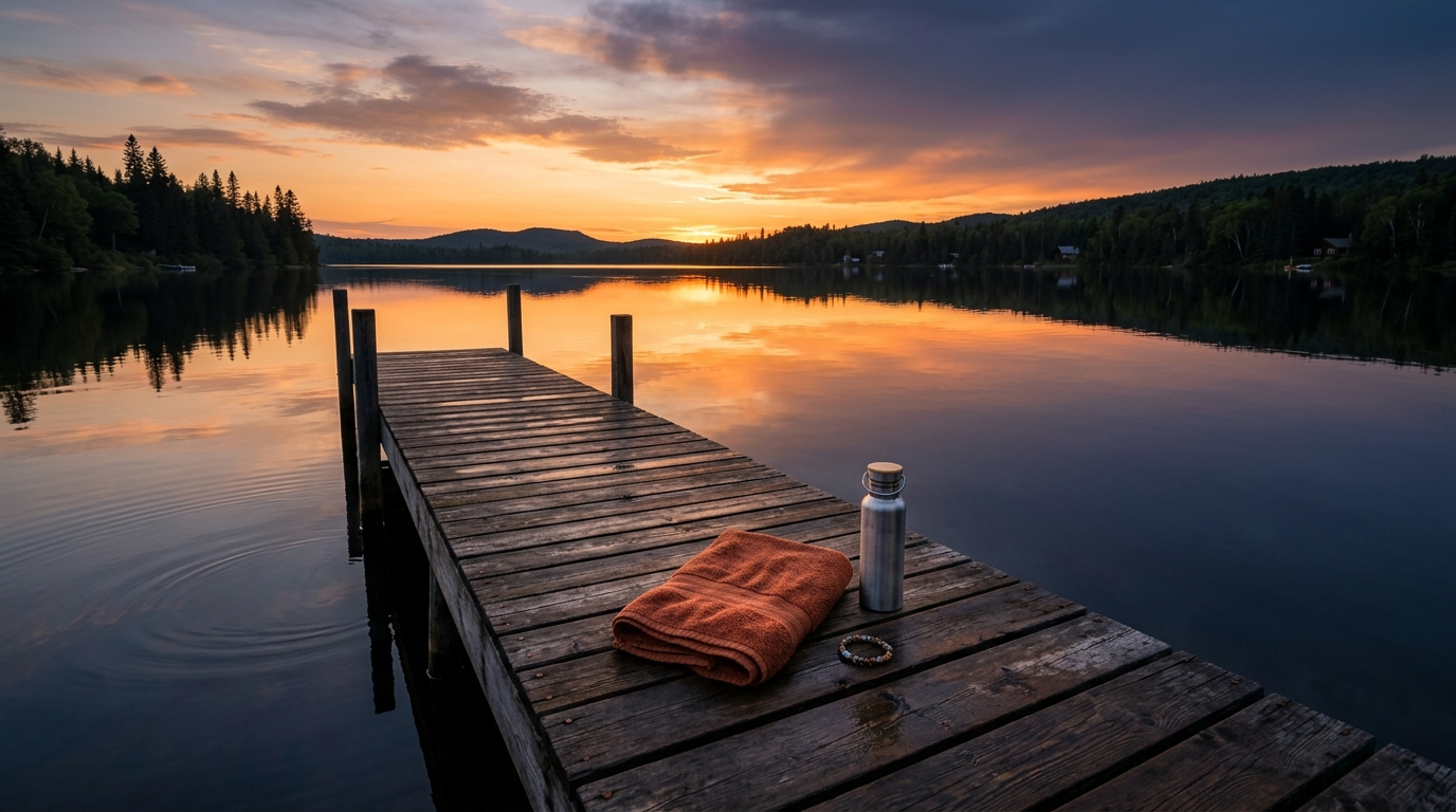 Klidné jezero při západu slunce